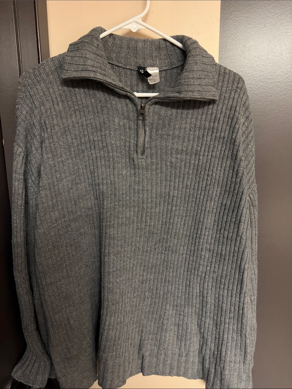H&M Men's Gray Ribbed Half-Zip Sweater